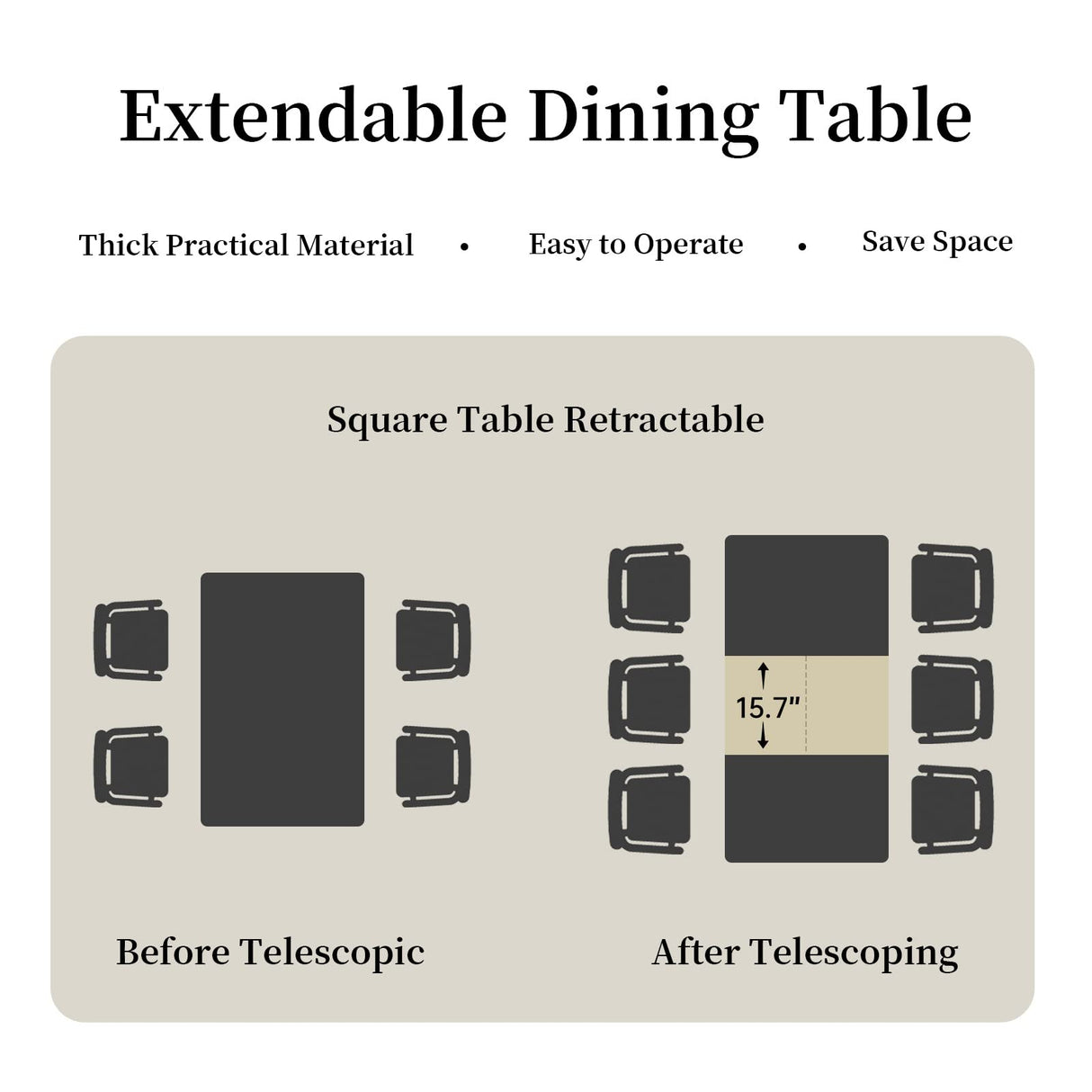 Extendable Dining Table Set for 6-8