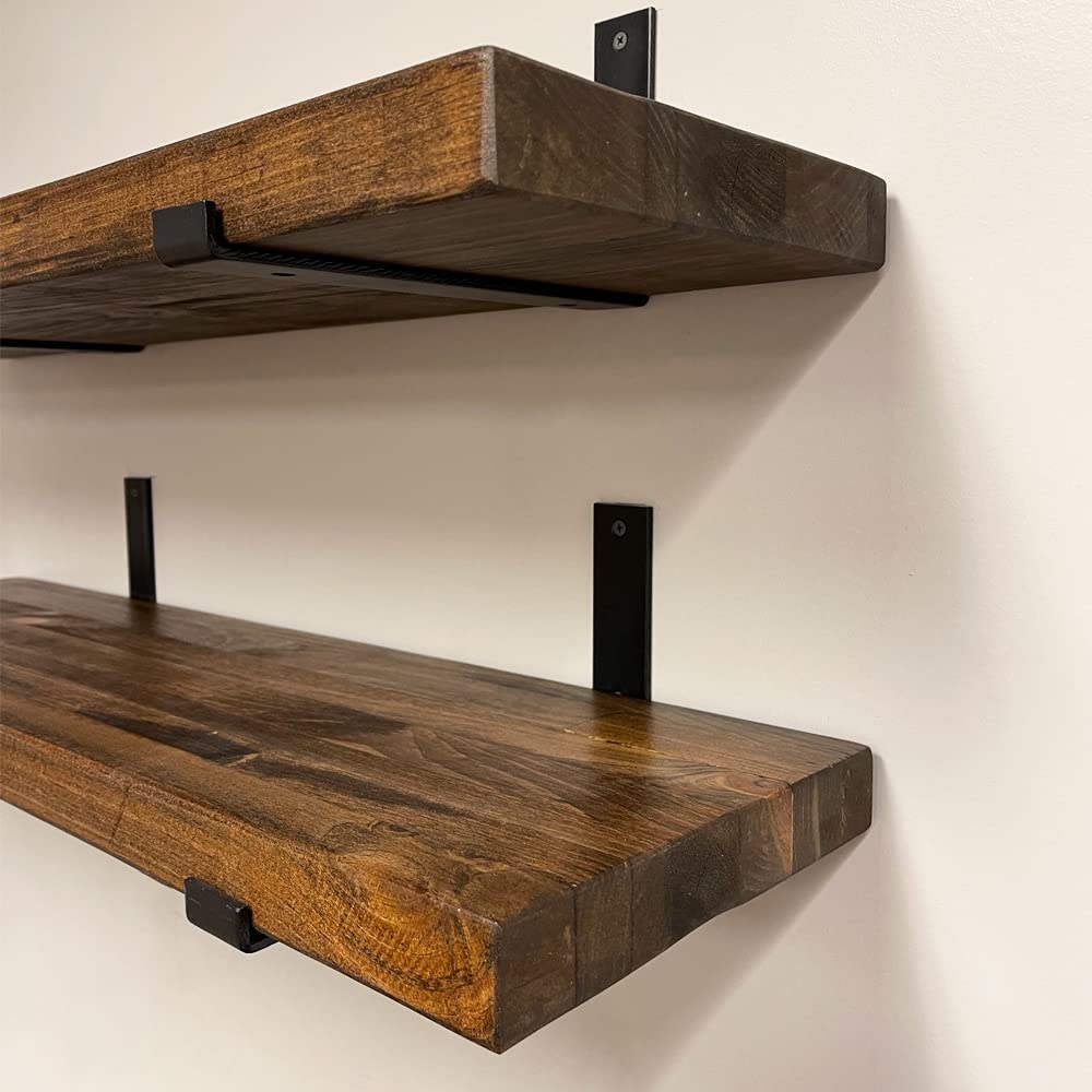 Rustic Shelves with J-Brackets Set of 2, Industrial Shelf, Kitchen Shelves, Solid Wood