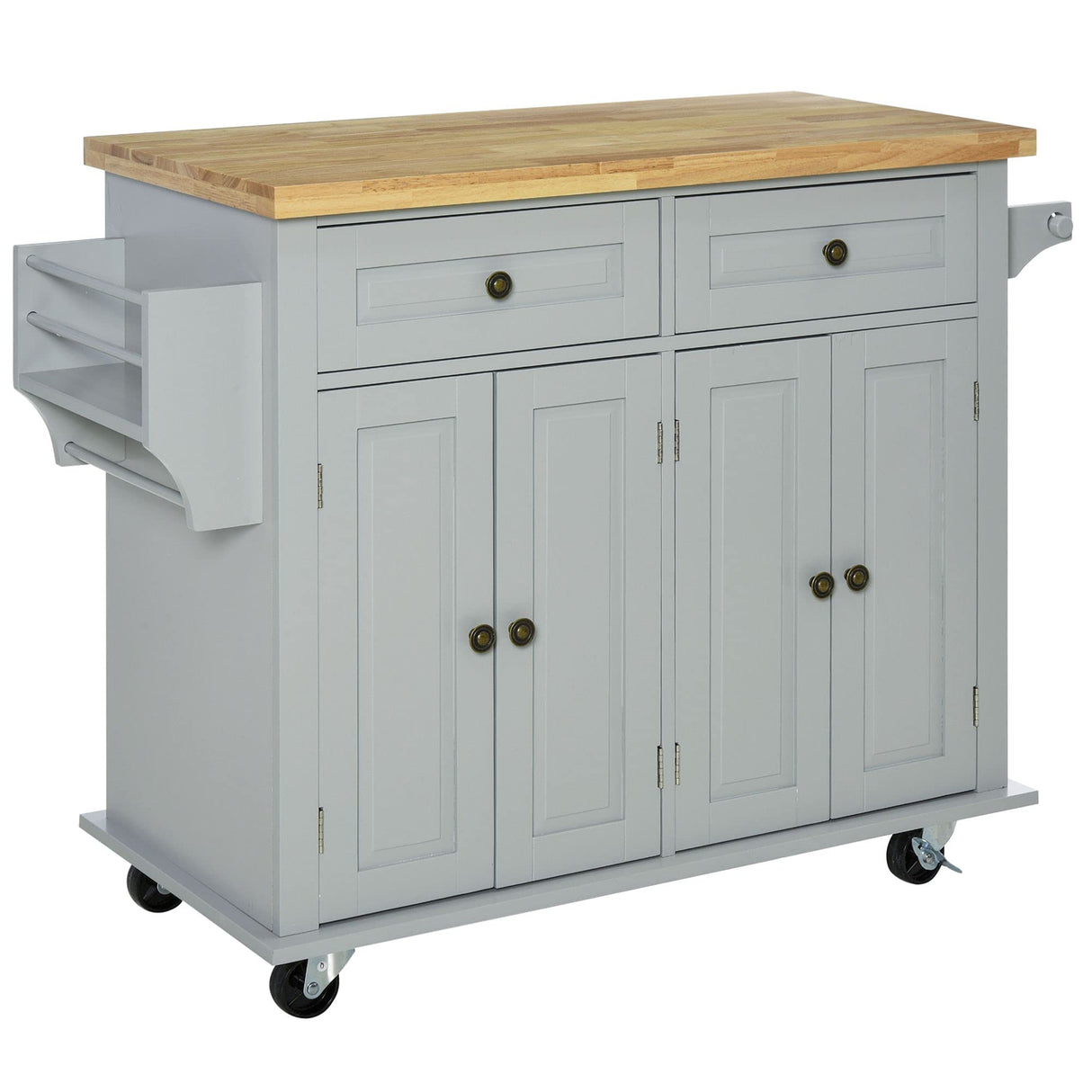 Kitchen Island on Wheels, Rolling Cart with Rubberwood Top