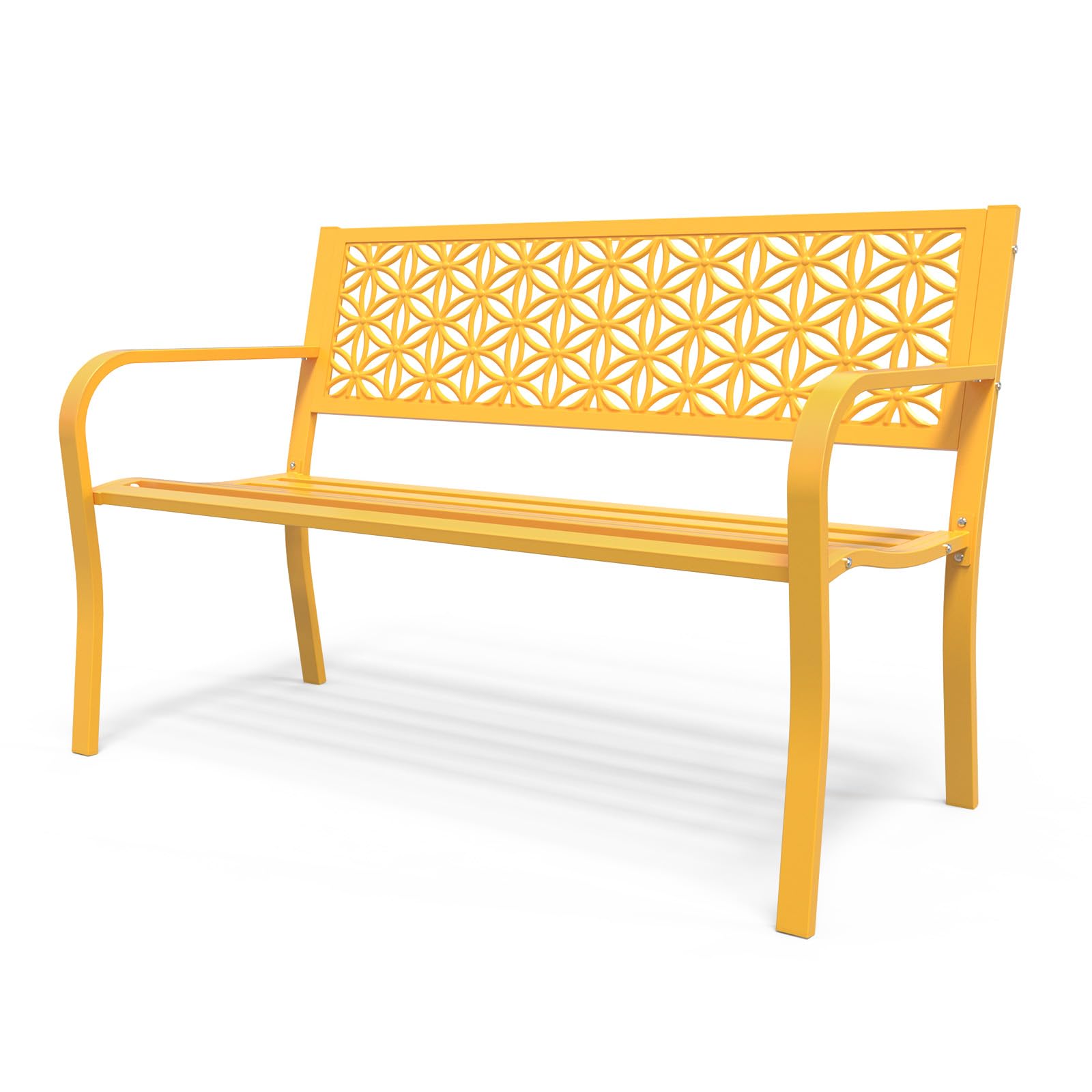 2-3 People Outdoor Bench Metal Waterproof with Beautiful Floral Back