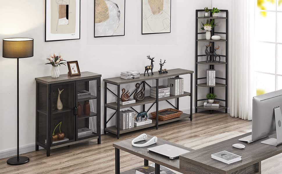 Industrial Coffee Bar Cabinet with Storage, Farmhouse Wood Metal Cabinet