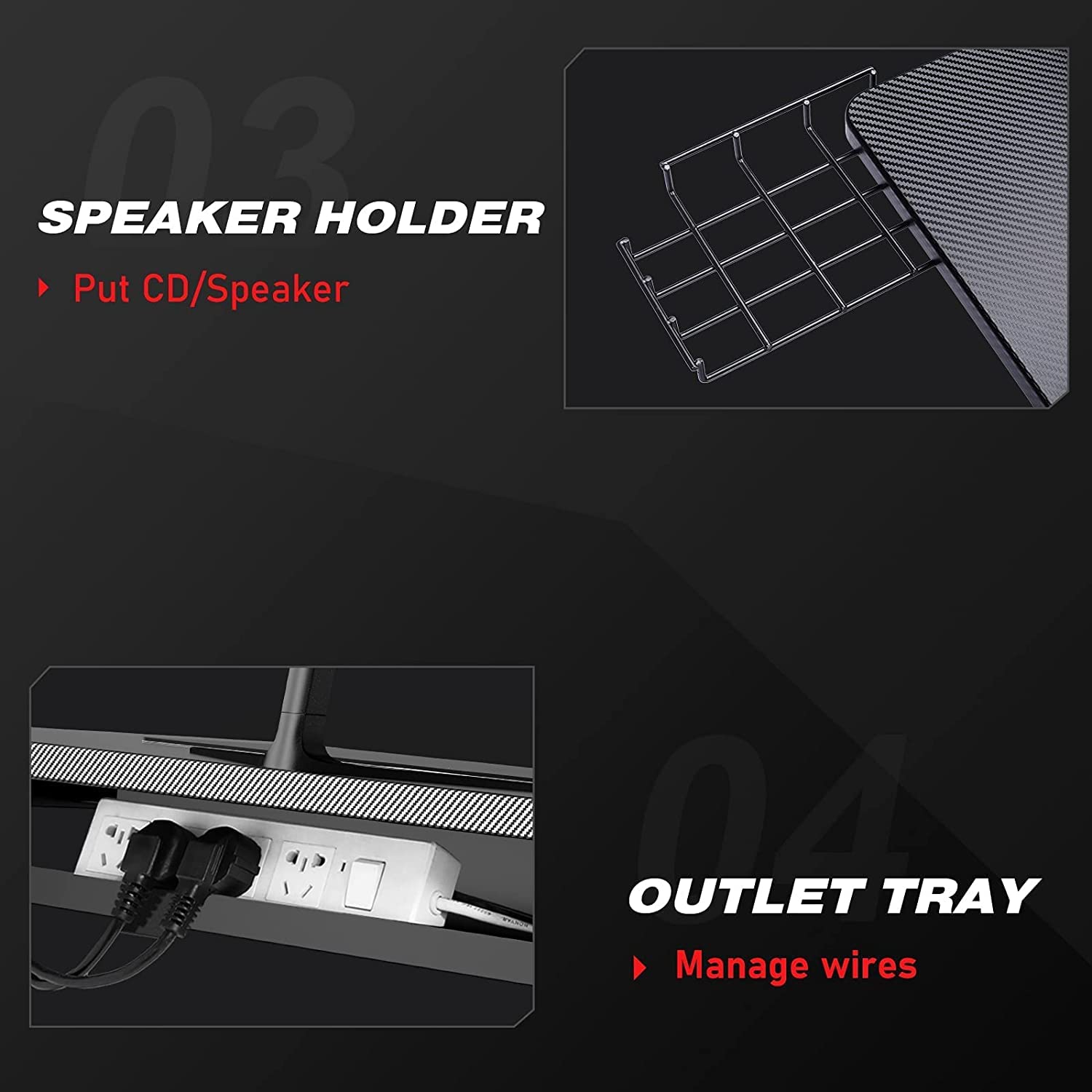 Gaming Desk with Led Strip Lights, 44 Inch Ergonomic Z-Shaped Carbon Fiber