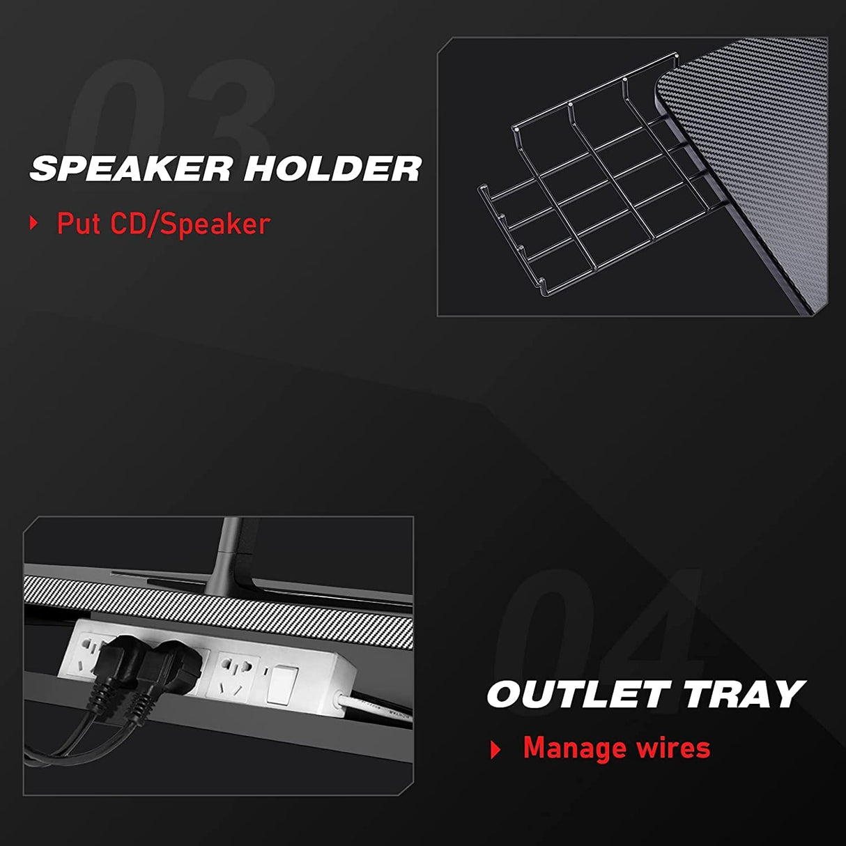 Gaming Desk with Led Strip Lights, 44 Inch Ergonomic Z-Shaped Carbon Fiber