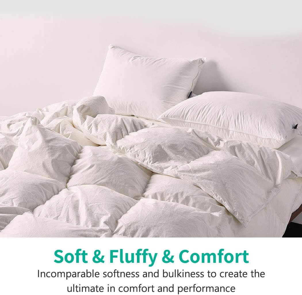 Fluffy Feathers Down Comforter King Size, Organic Cotton Cover Feathers Down Duvet