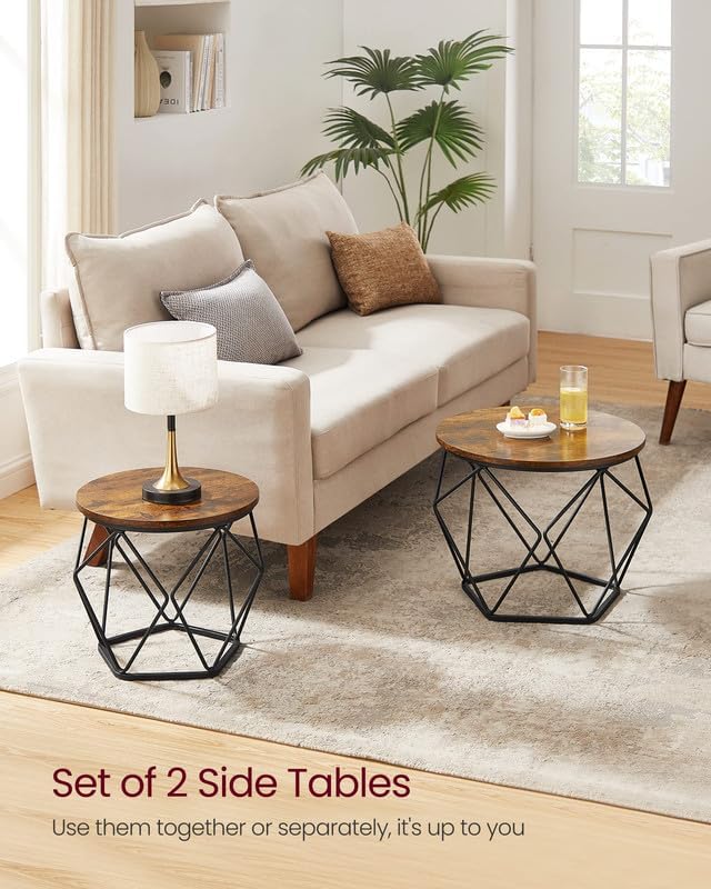 Small Coffee Table Set of 2, Round Coffee Table with Steel Frame