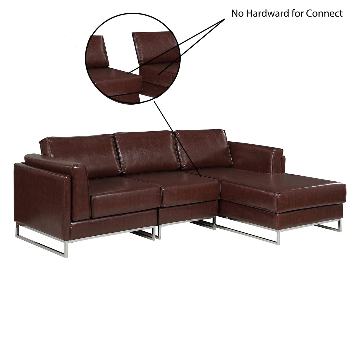 Luxury Sectional L-Shape Leather Sofa with Right Chaise, PU Leather Modern Solid Wood