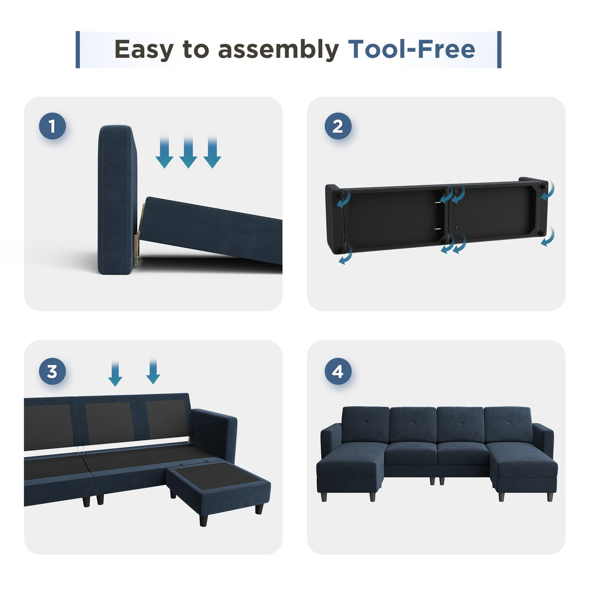 Convertible U Shaped Sofa Sectional Couch with Double Chaises 4 Seat Sofa