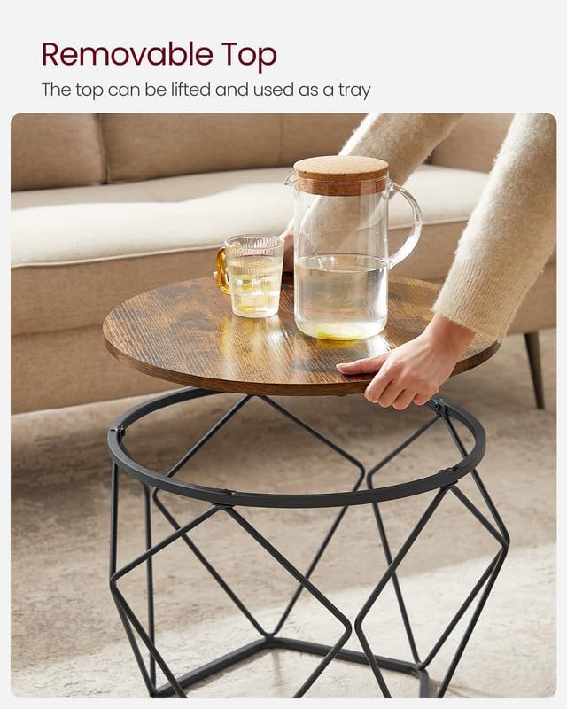 Small Coffee Table Set of 2, Round Coffee Table with Steel Frame