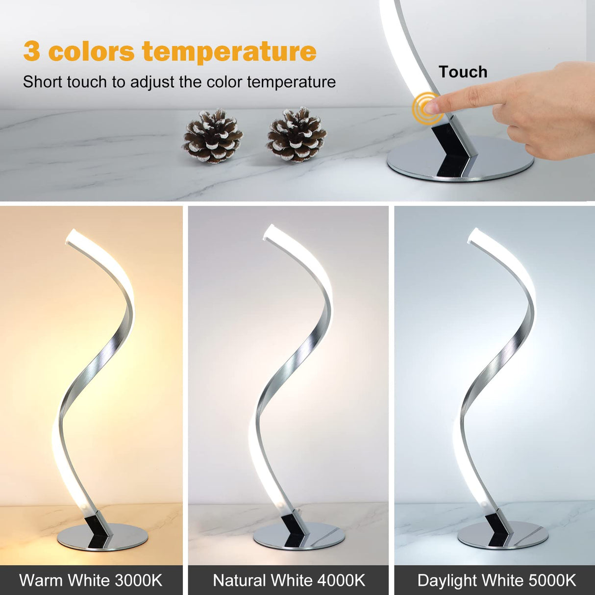 3 Colors Touch Control Desk Lamp for Bedroom Living Room