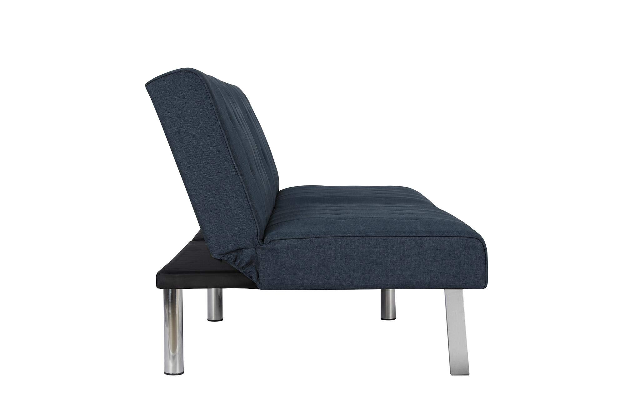 Emily Futon With Chrome Legs, Navy Linen