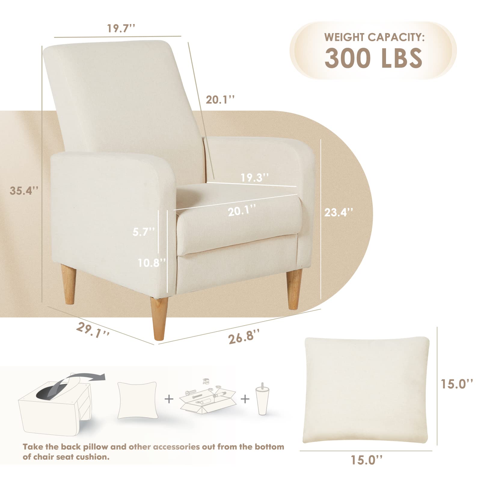 Modern Upholstered Accent Chair Armchair with Pillow Room Side Chai