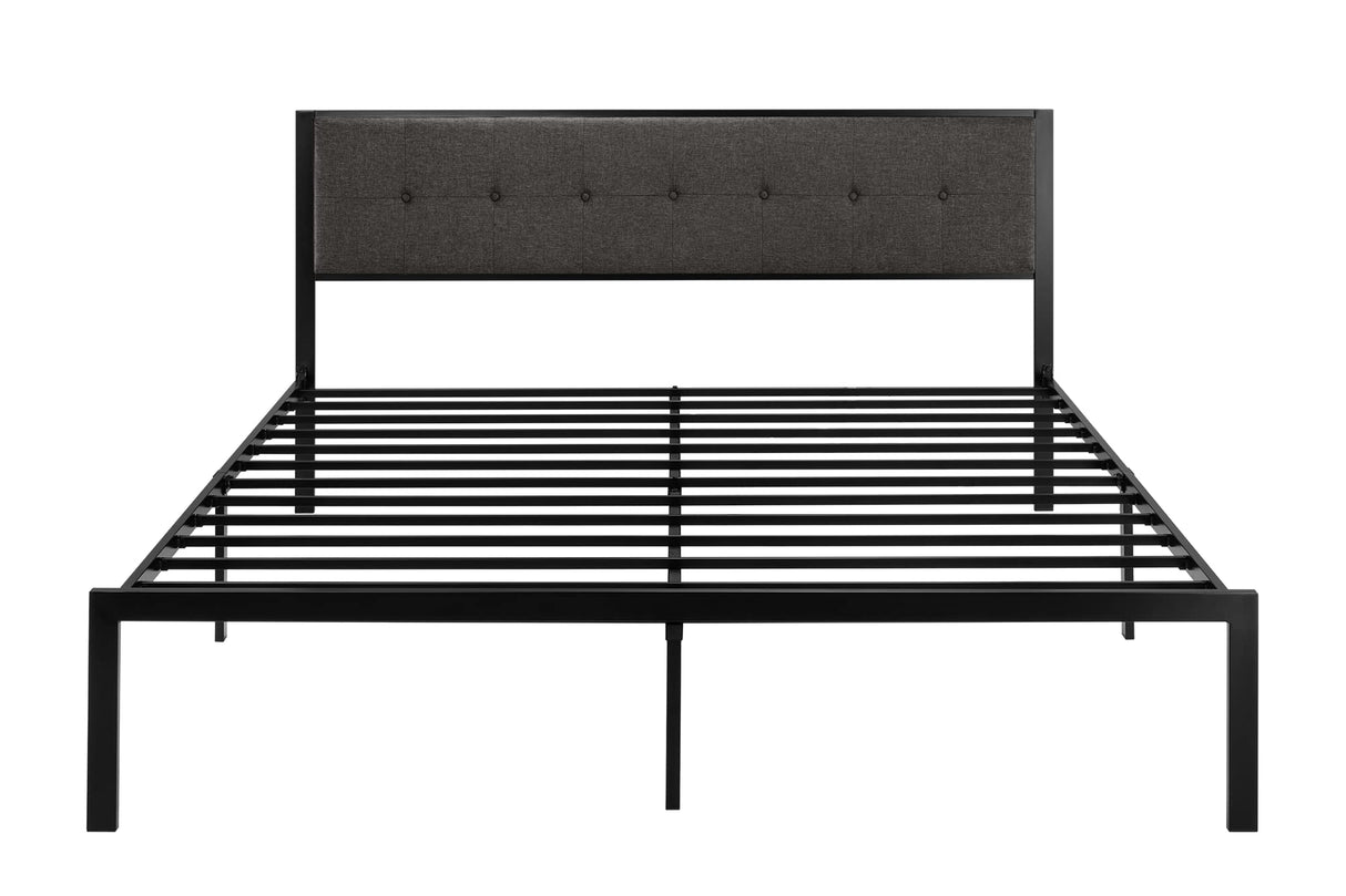 King Size Bed Frame with Upholstered Headboard, Platform Bed Frame with Metal Slats