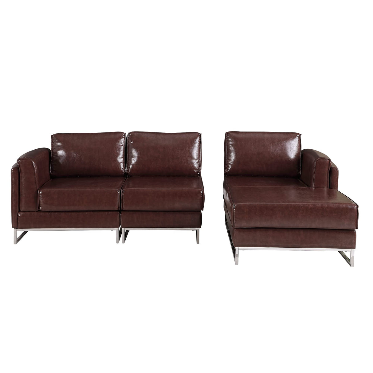 Luxury Sectional L-Shape Leather Sofa with Right Chaise, PU Leather Modern Solid Wood