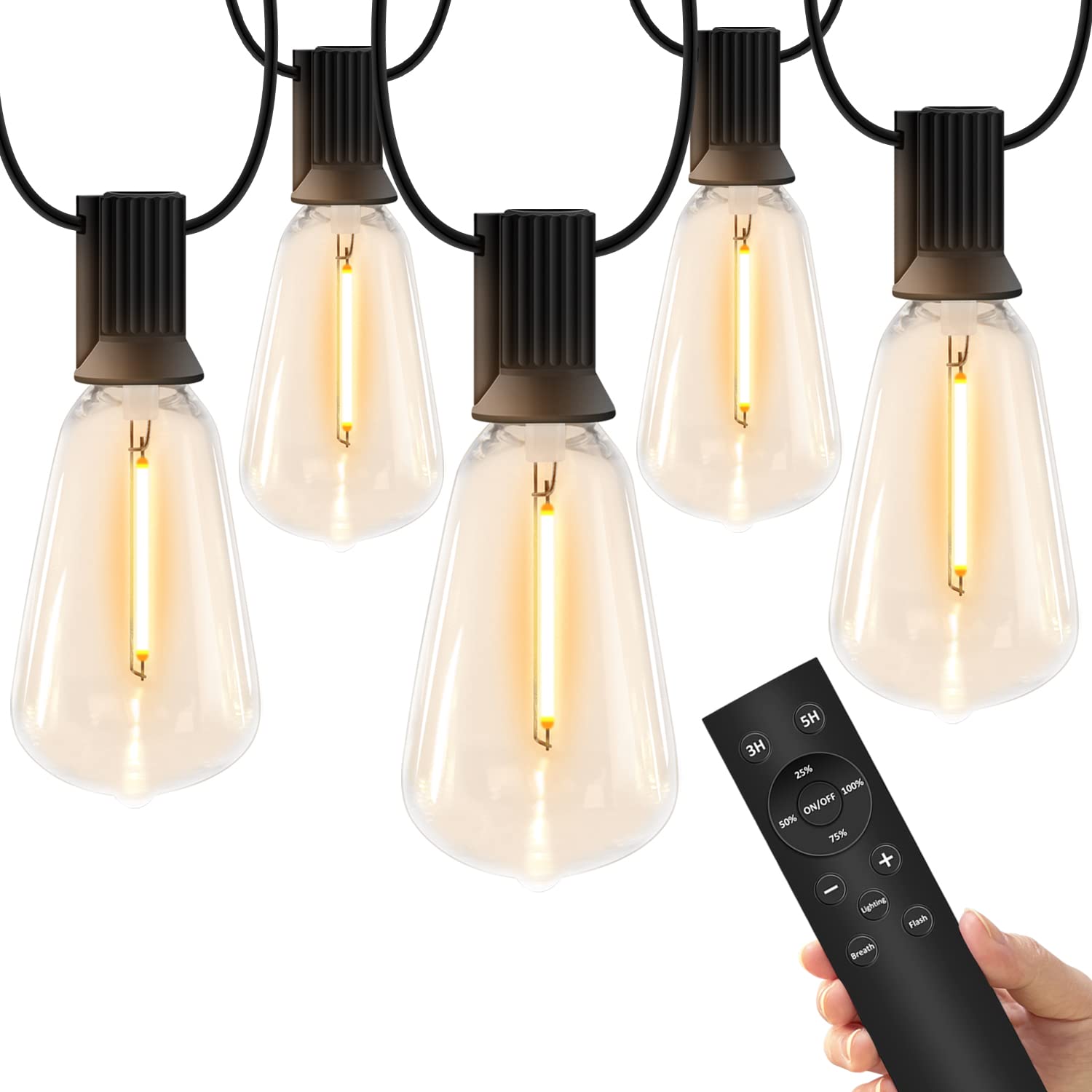 100 FT Outdoor String Lights for Outside, IP65 Waterproof ST38 LED Shatterproof Bulbs, Dimmable & Timable, 3 Light Modes, Hanging Patio Edison Lights for Porch Backyard Cafe Bistro