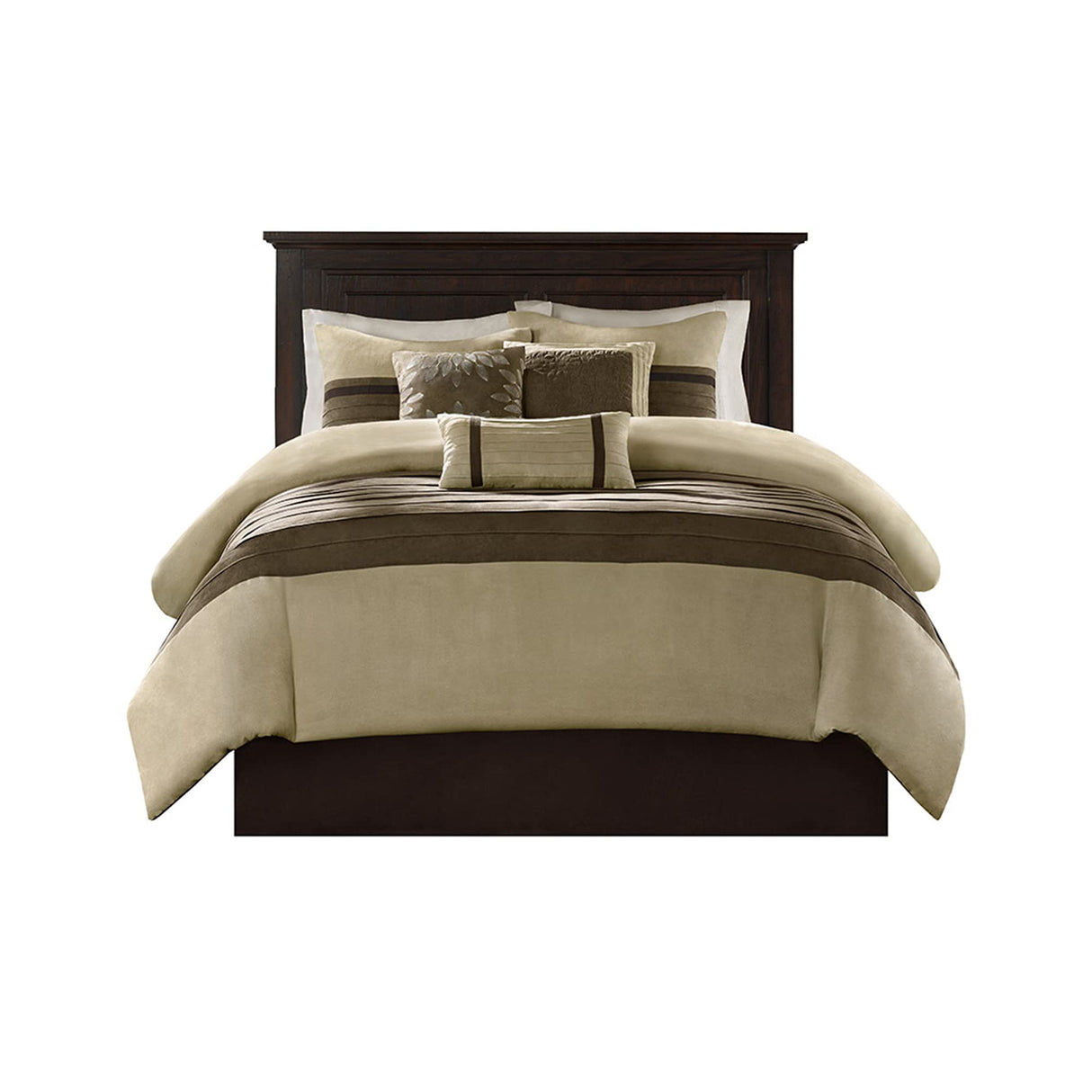 Palmer Comforter Set-Luxury Faux Suede Design, Striped Accent, All Season Down Alternative Bedding