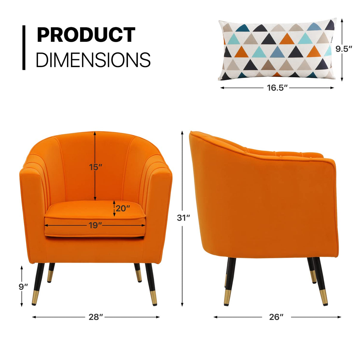 Single Sofa with Gold Metal Legs Wide Armrest