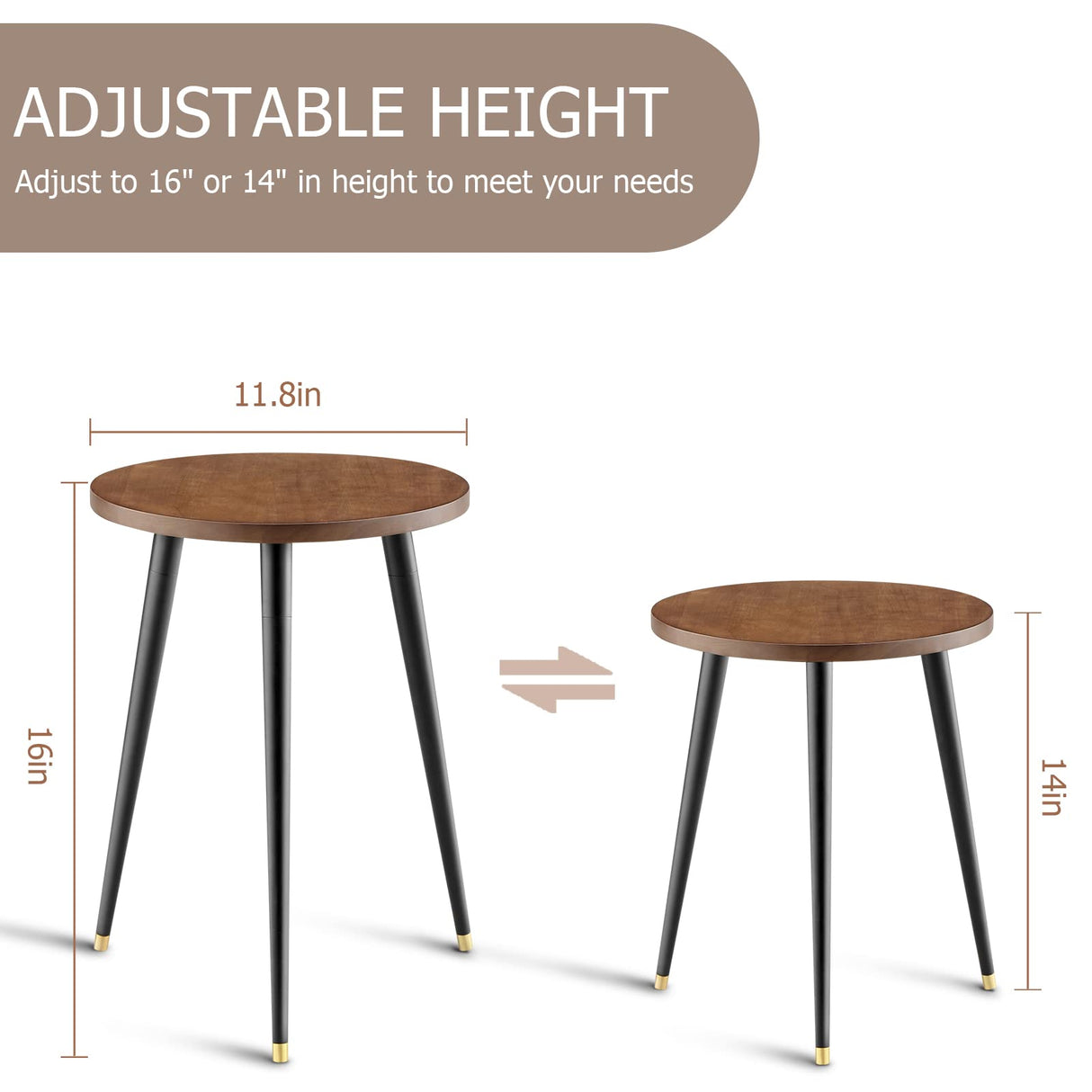 KINNARY Adjustable Walnut Metal Plant Stand – 16” Elegant Indoor & Outdoor