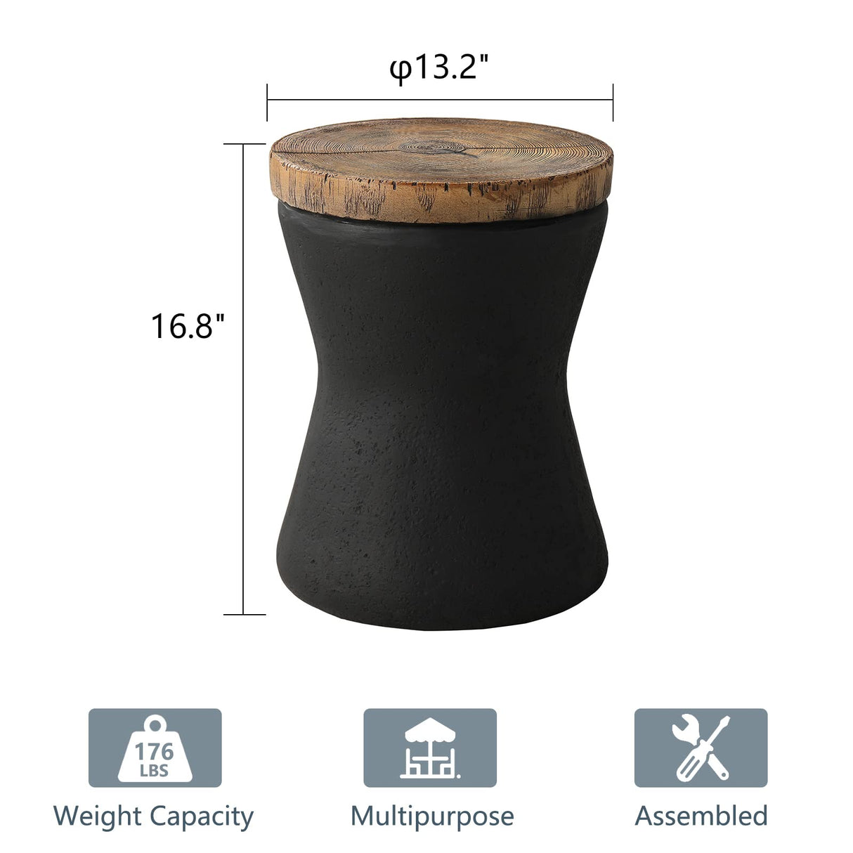 Outdoor End Table, Drum Side Table Faux-Wood Top