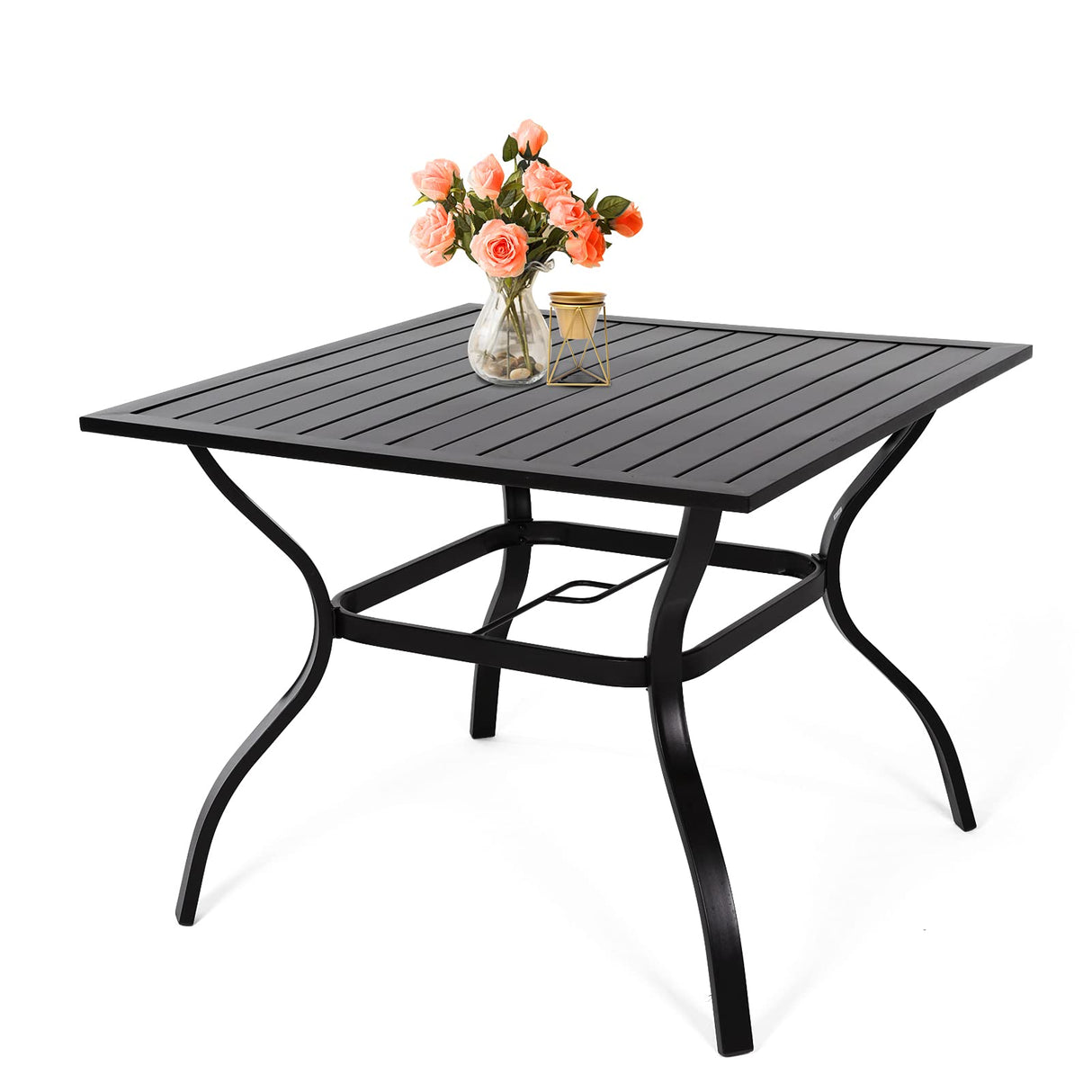 Outdoor Metal Patio Dining Table with Umbrella Hole