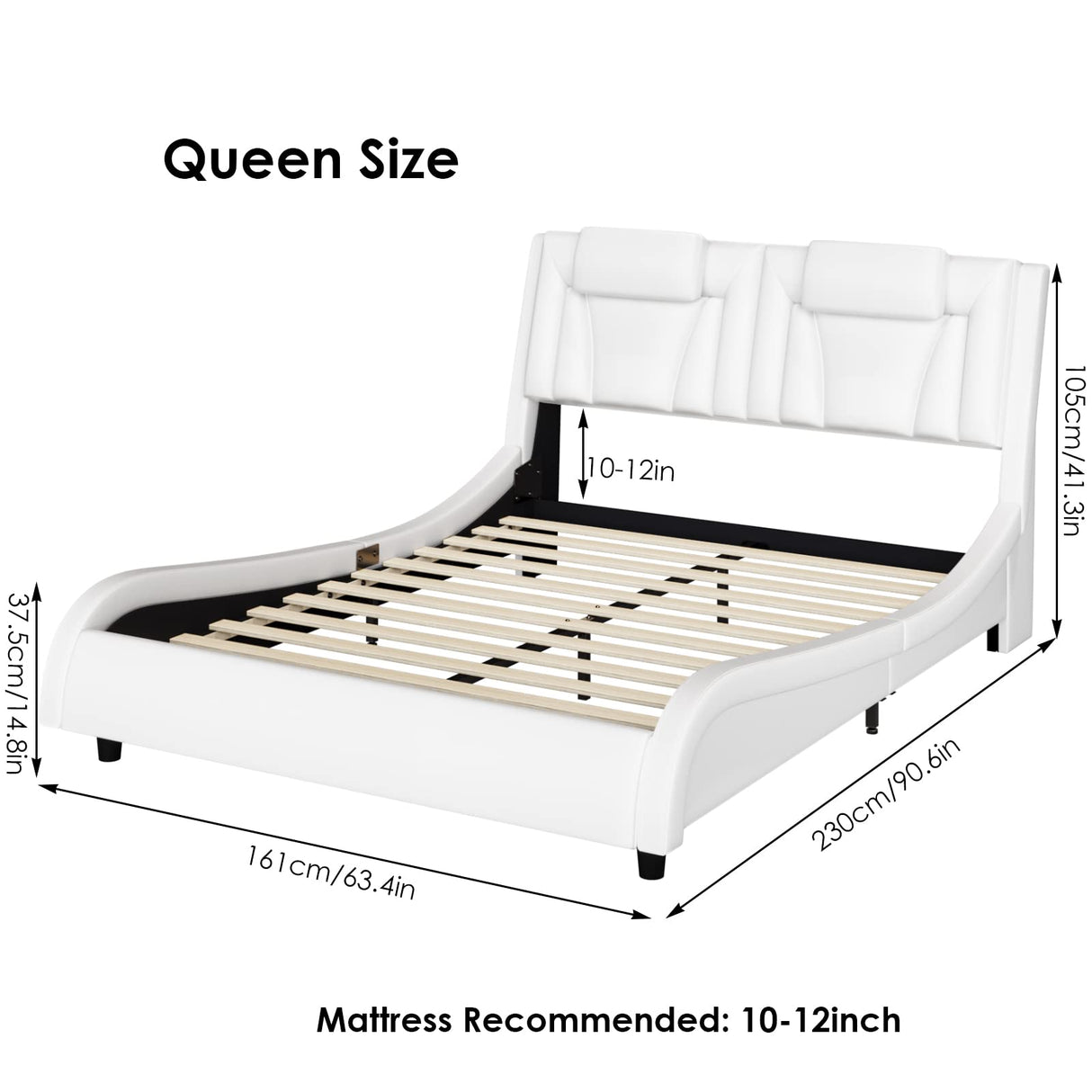 Upholstered Platform Bed Frame with Adjustable LED Headboard, Pu Leather