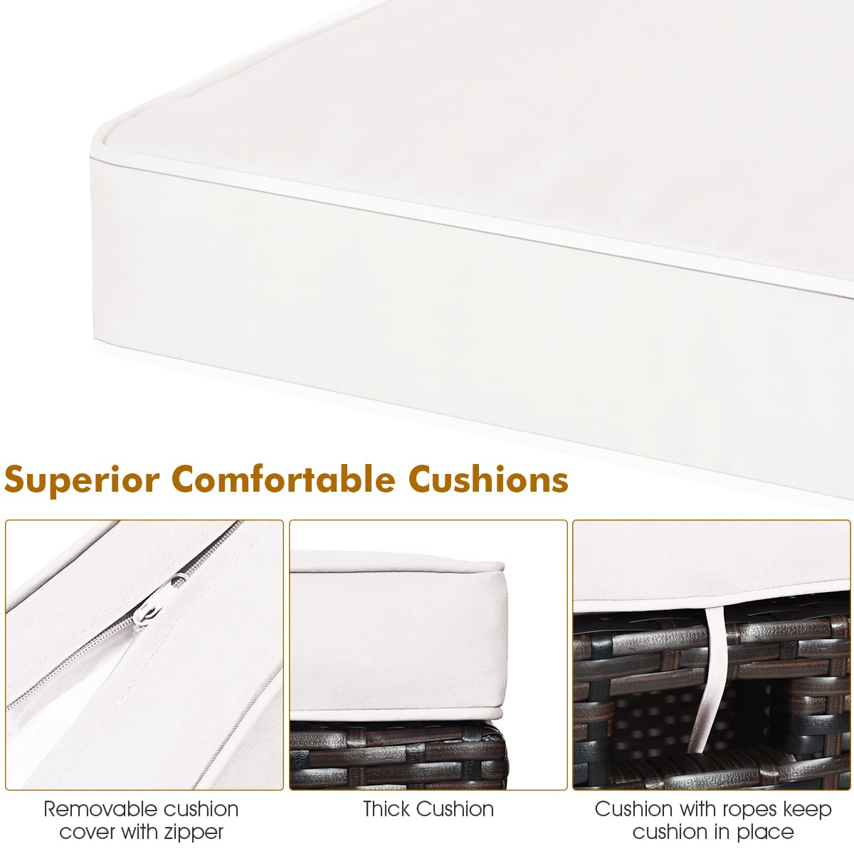 Hysache Outdoor Patio Ottoman Set of 2, All Weather Rattan Ottoman Set