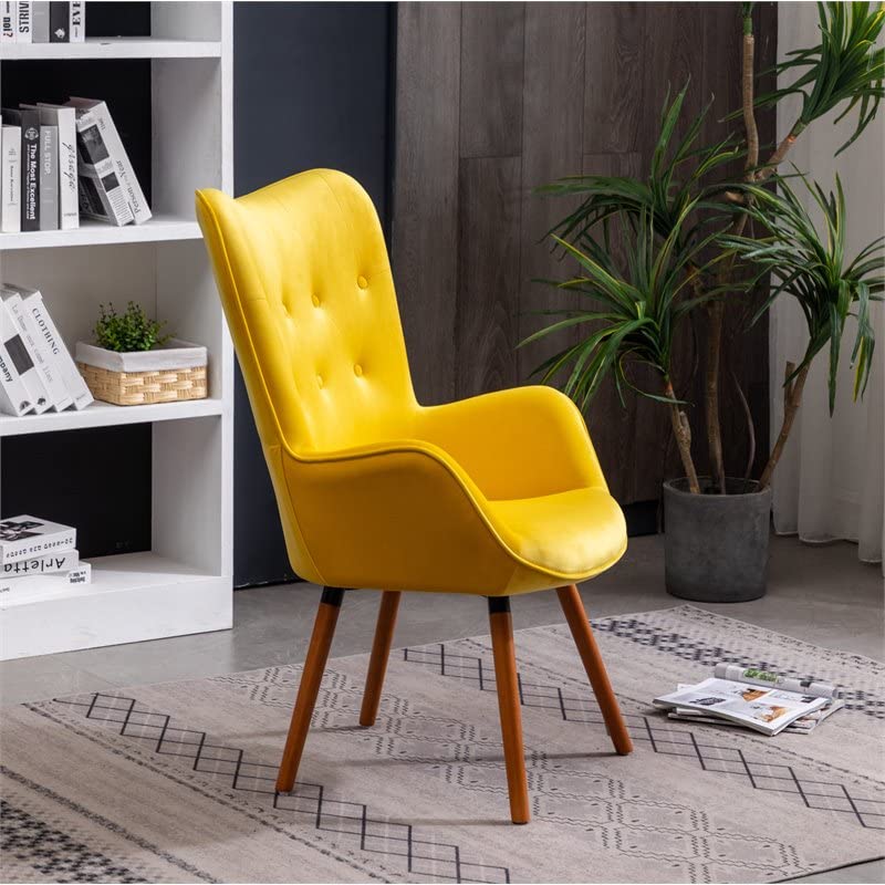AC155YL Doarnin Silky Velvet Tufted Button Accent Chair, Yellow