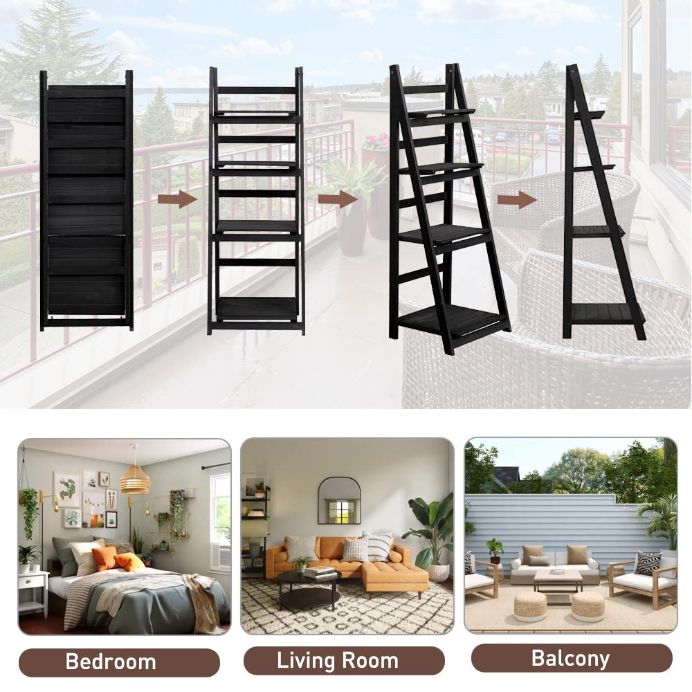 Babion 4-Tier Ladder Bookshelf – Black Wooden Storage Rack