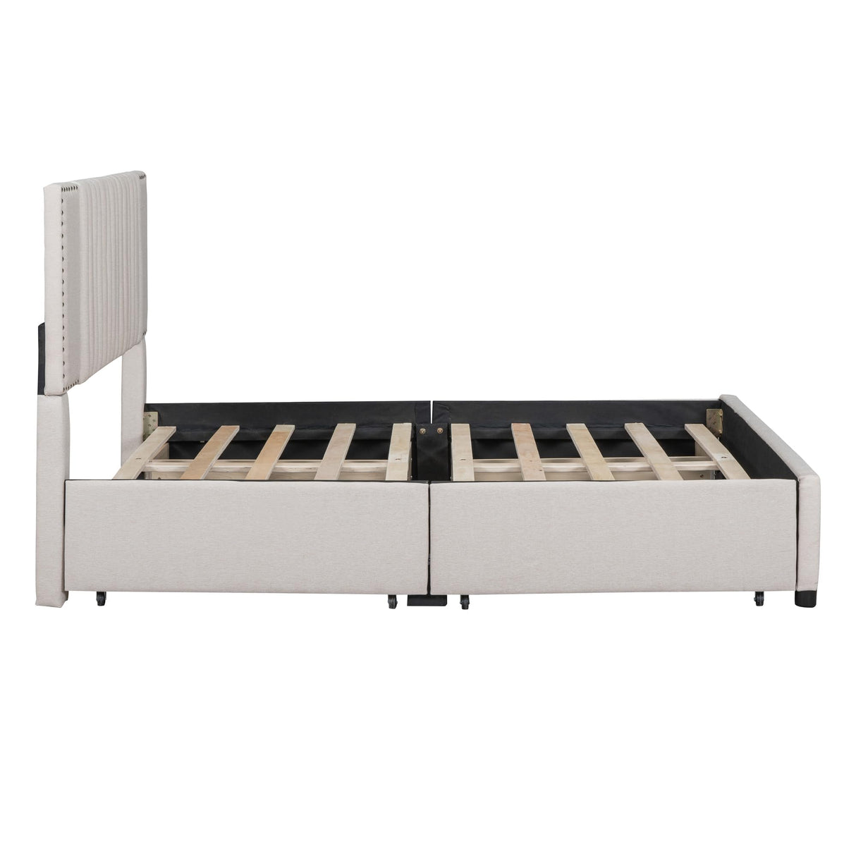 Full Size Upholstered Platform Bed with 4 Big Storage Drawers and Classic Linen Fabric