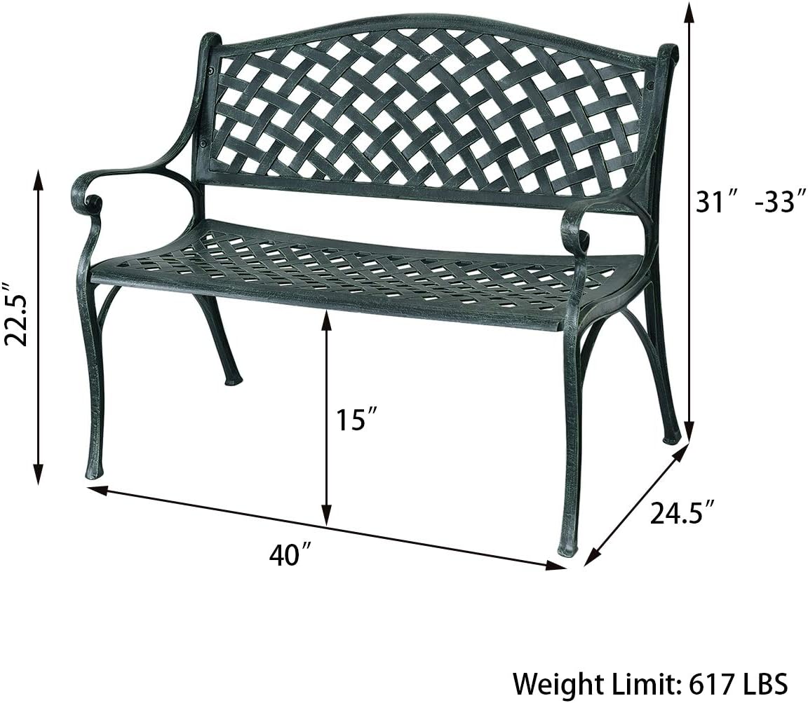 40" Outdoor Antique Garden Bench Aluminum Frame Seats Chair Patio Garden