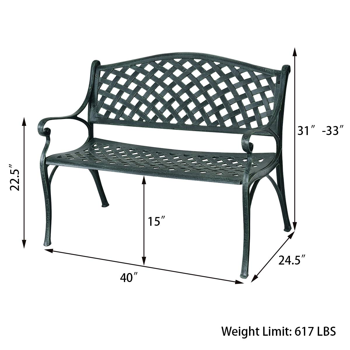 40" Outdoor Antique Garden Bench Aluminum Frame Seats Chair Patio Garden