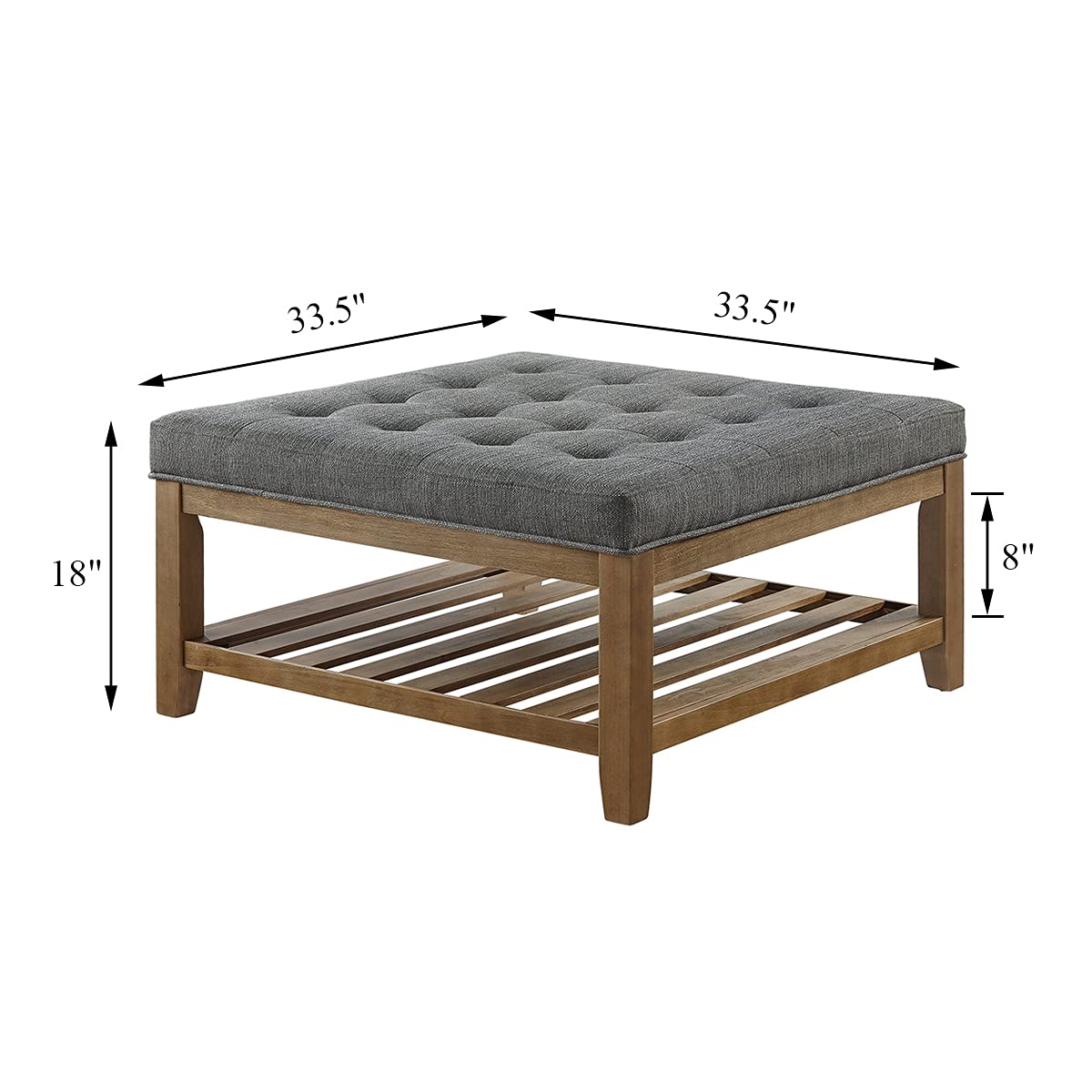 Large Square Upholstered Tufted Linen Ottoman Coffee Table