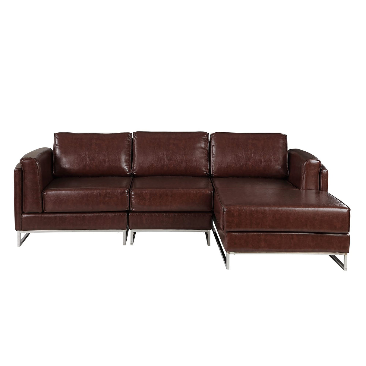 Luxury Sectional L-Shape Leather Sofa with Right Chaise, PU Leather Modern Solid Wood