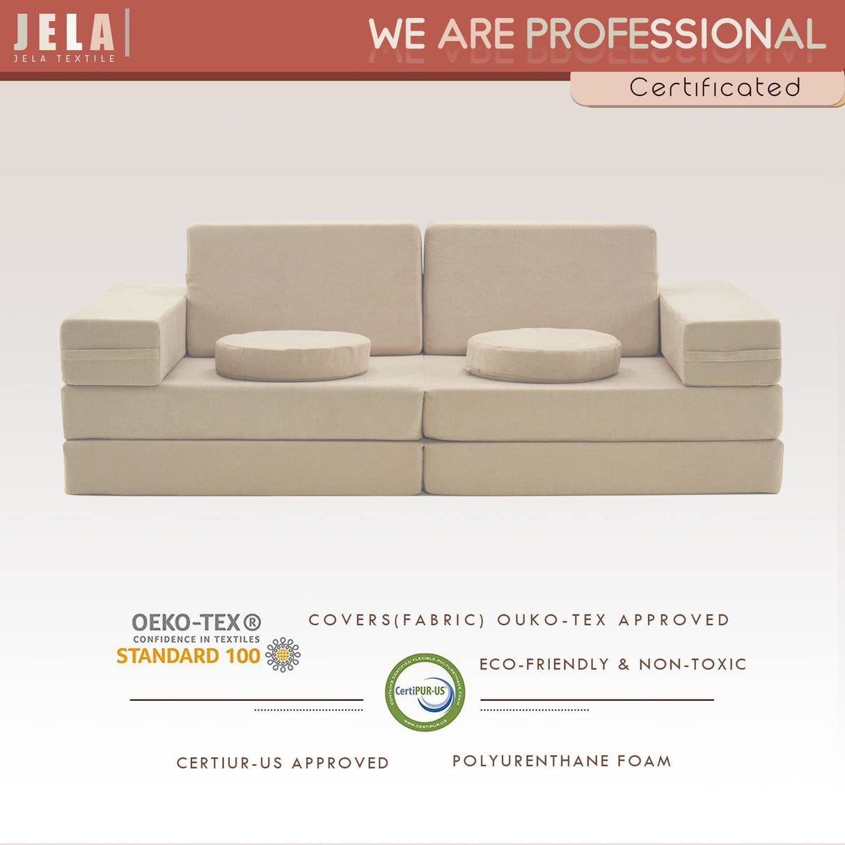 Kids Foam Couch Set 10 Pieces Sand Beige Miss Fabric