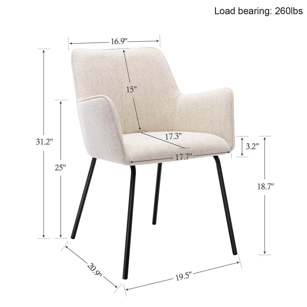 Classic Fabric Dining Chairs Set of 2, Kitchen & Dining Room Beige Chair