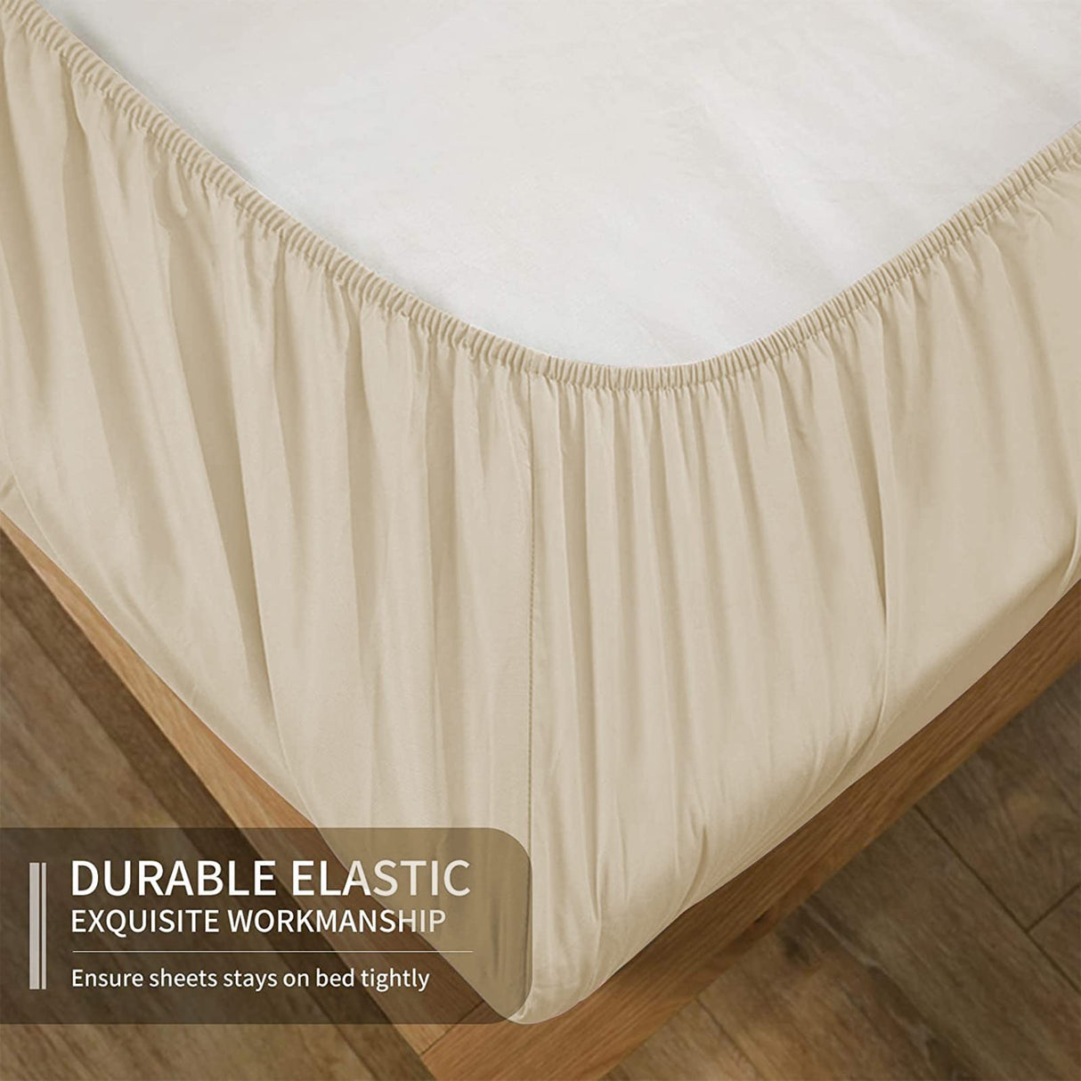 Beige Queen Size Bed Sheets Set Deep Pocket to 21 inches Mattress