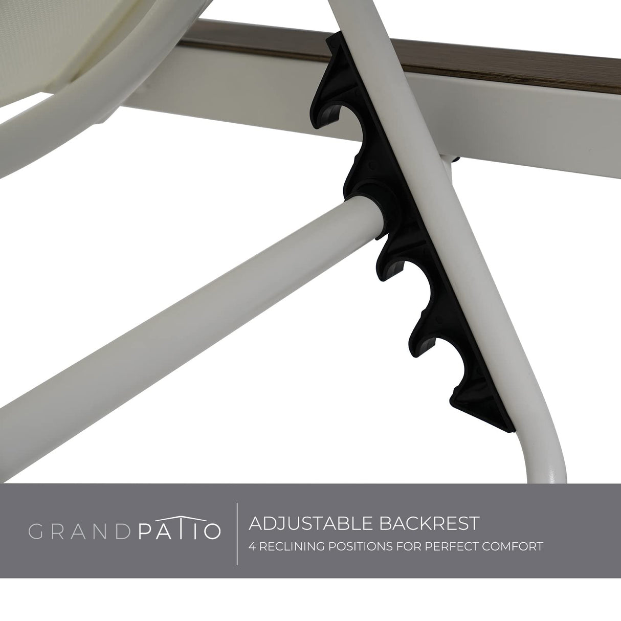 Outdoor Chaise Lounge Mesh Sling Steel Chairs with Woodgrain Texture