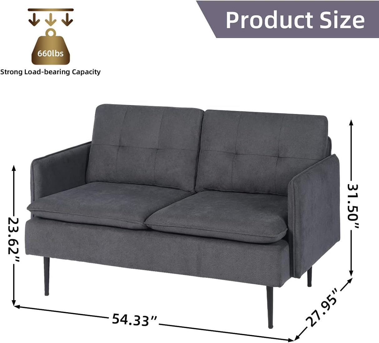 Metal Legs for Small Space Tufted Cushions Soft Sectional 2-Seat Couch