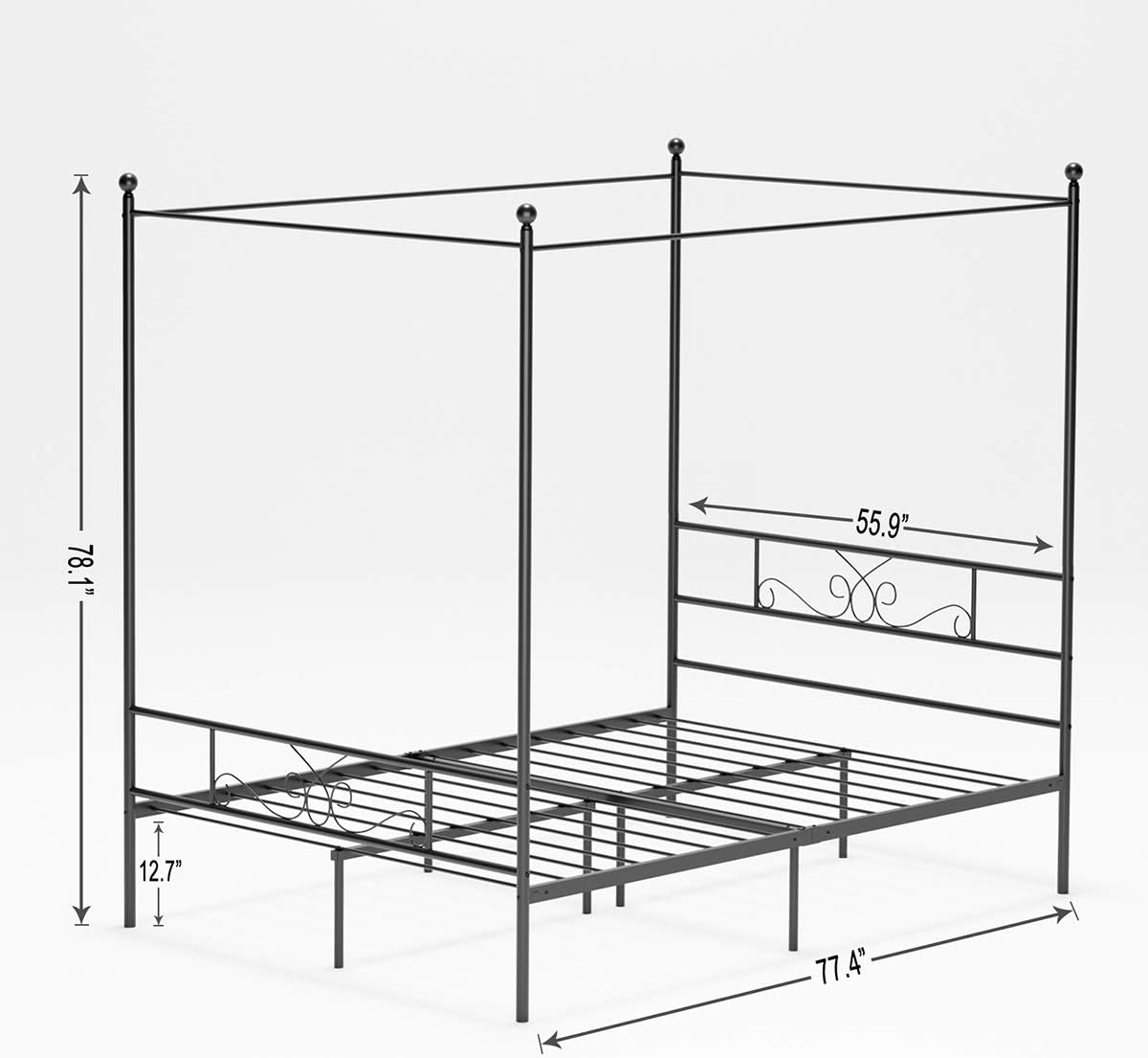 Full Size Canopy Bed Frame Metal Platform Bed 4 Posters Sturdy Steel Mattress Foundation