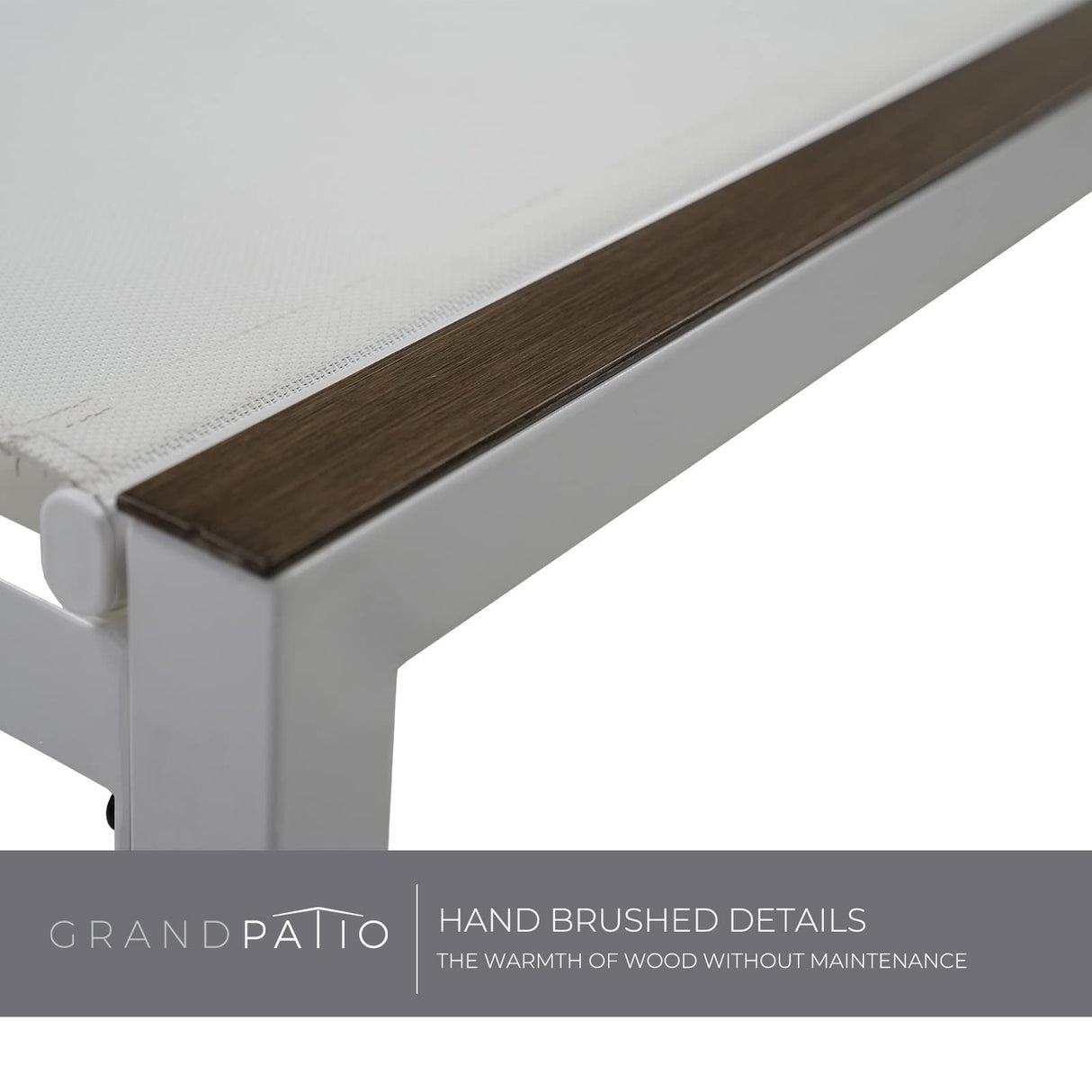 Outdoor Chaise Lounge Mesh Sling Steel Chairs with Woodgrain Texture