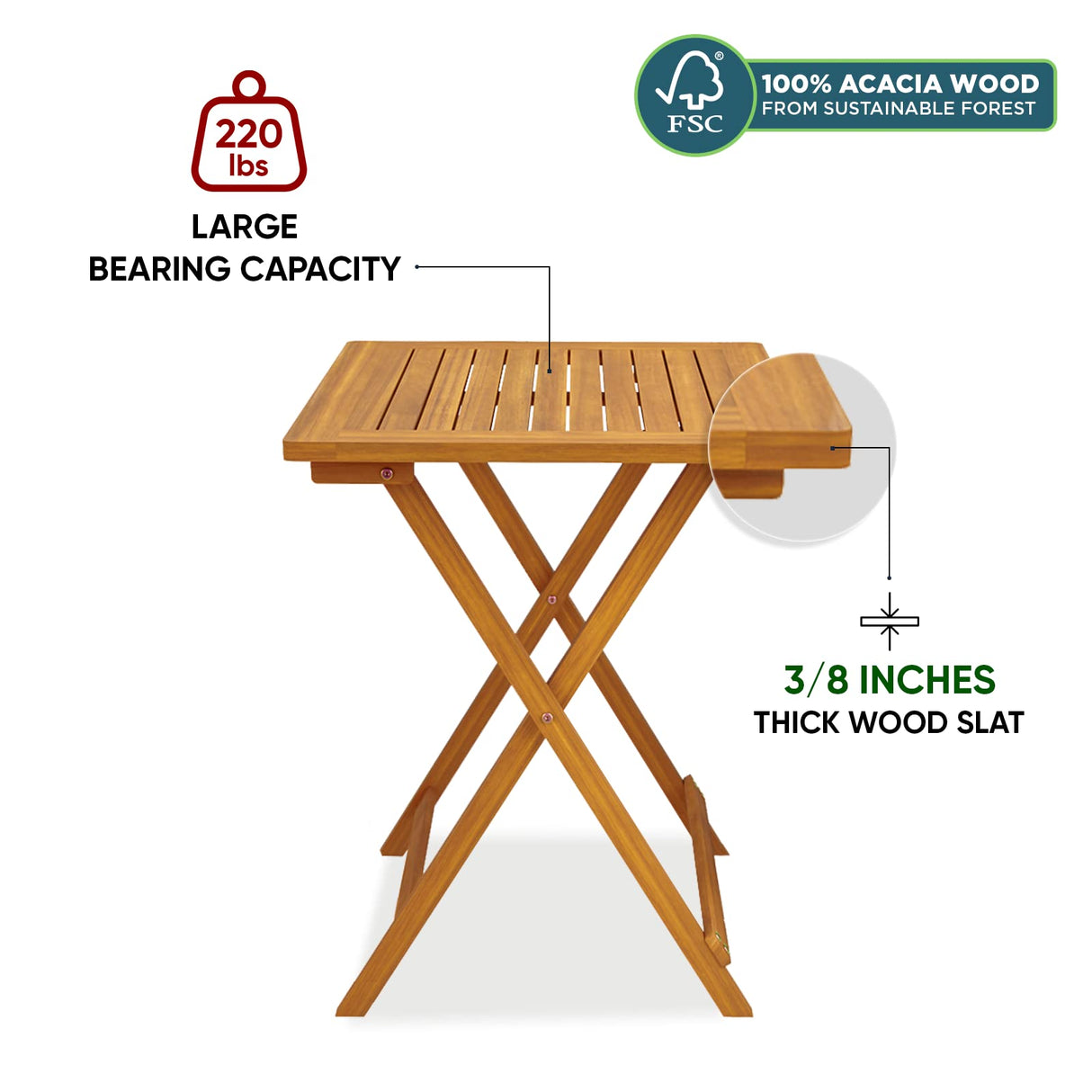 Square Table Heavy Duty 400lbs Capacity Patio Bistro Set 3 Piece Outdoor