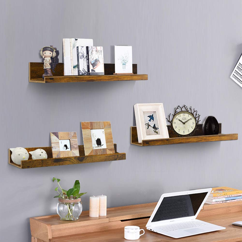 16 Inch Floating Shelves for Wall Set of 3, Wall Mounted Picture Ledge Wooden Wall Shelf