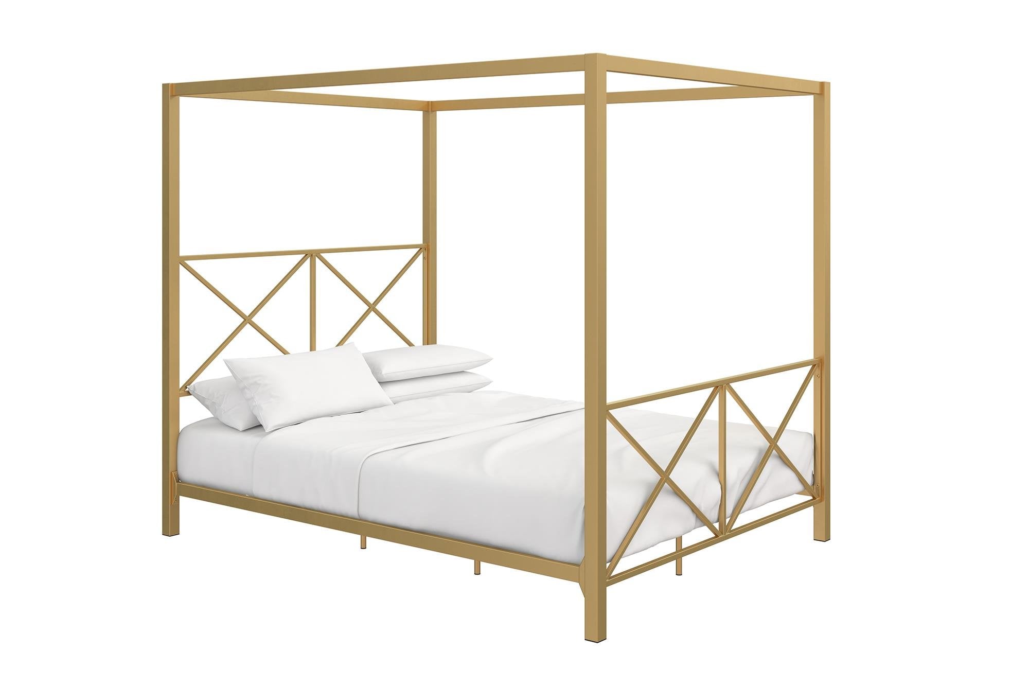 Rosedale Metal Canopy Bed Frame with Four Poster Design and Geometric Accented Headboard