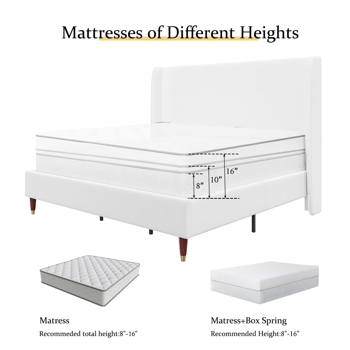 King Bed Frame Upholstered Bed with Wingback Headboard Platform Bed King Size