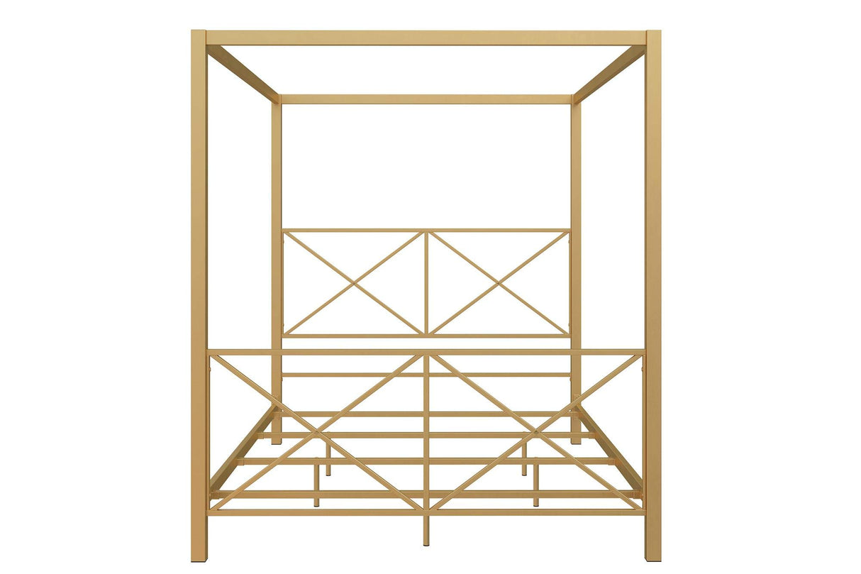 Rosedale Metal Canopy Bed Frame with Four Poster Design and Geometric Accented Headboard