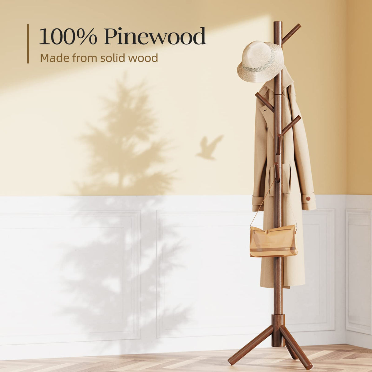 Coat Rack, Coat Rack Freestanding with 3 Adjustable Coat Tree and 8 Hooks