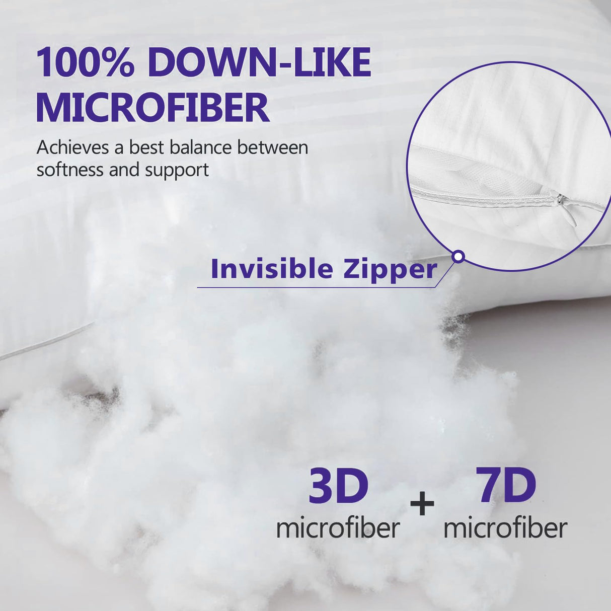 2 Pack Queen Pillows for Sleeping - 100% Breathable Cotton, Soft Plush