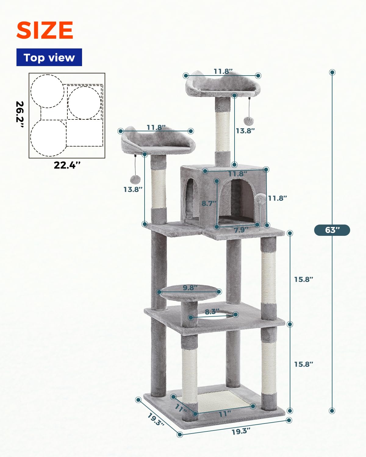 63 Multi Level Cat Tree Cat Tower for Indoor Cats with Sisal