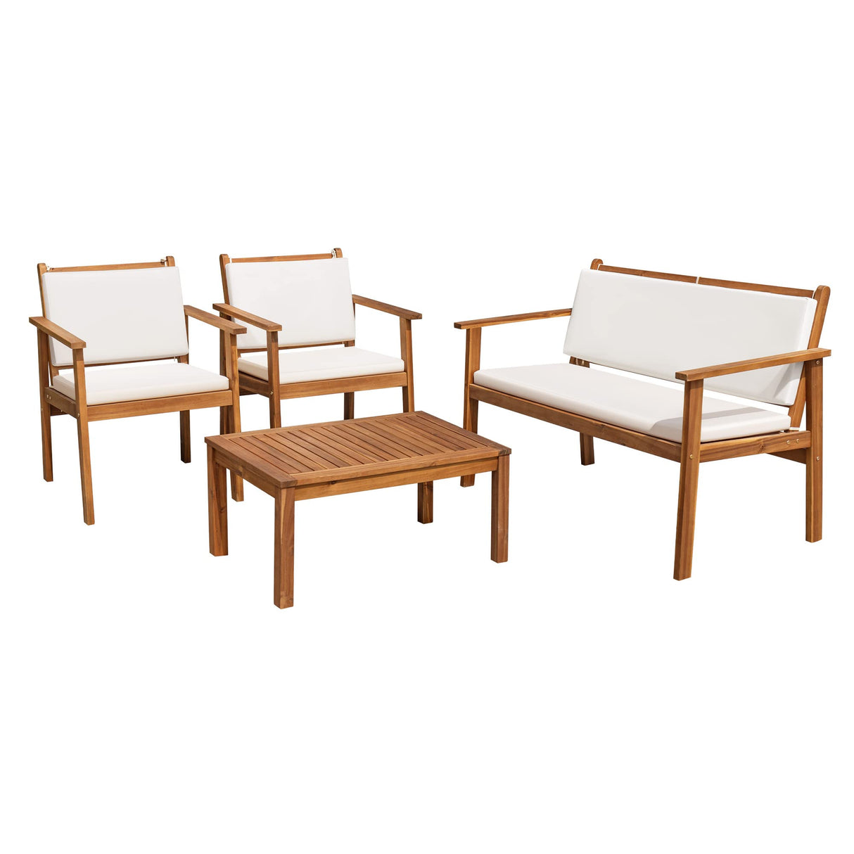 Patio Furniture 4 Piece Outdoor Acacia Wood Patio Conversation Sofa Set