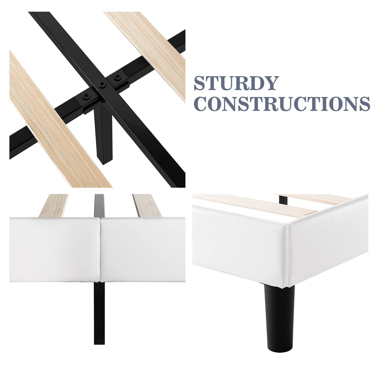 King Bed Frame with Adjustable Diamond Stitched Button Tufted Headboard