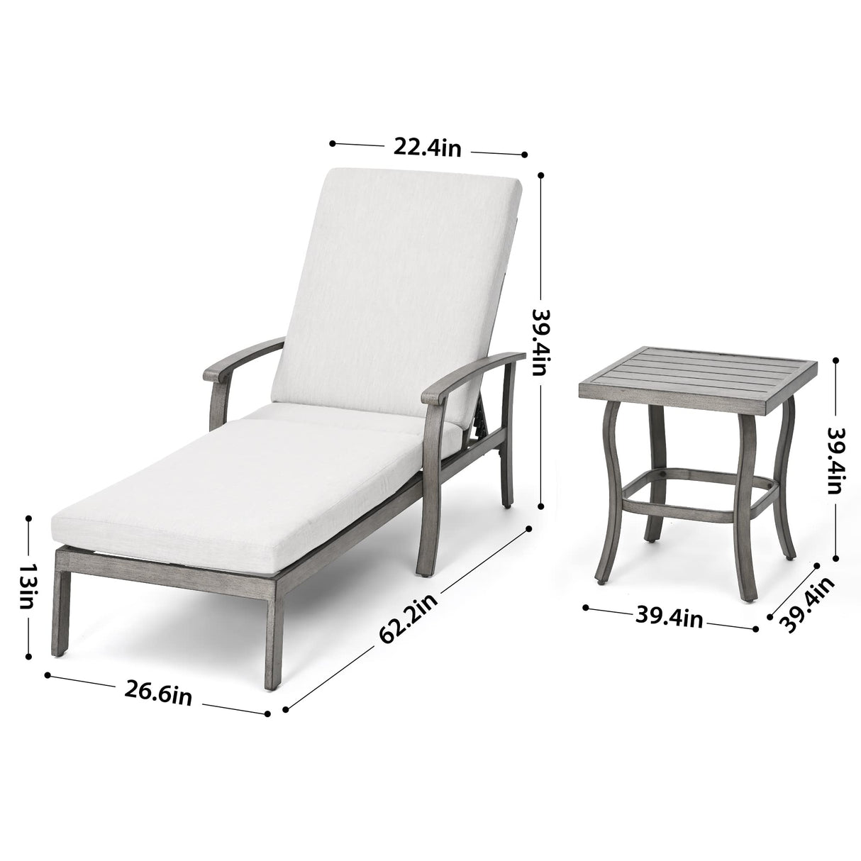 Aluminum Patio Chaise Lounge Set 3 Pieces, Patio Lounge Chair